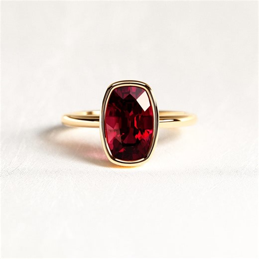 2.5 Carat Pigeon Blood Ruby Ring: 14k Yellow Gold Cushion Cut Bezel Set With Hidden Halo - Etsy