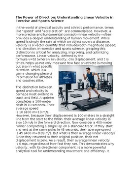 Linear Velocity in Exercise & Sports Science Worksheet Classwork Homework