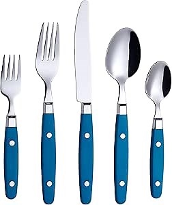 ANNOVA Silverware Set, Retro/Rivet Colorful Stainless Steel Tableware Kitchen Flatware Set Utensils, Includes Dinner Knives, Forks, Spoons, Salad Forks & Dessert Spoons (Blue, 20 Pieces)