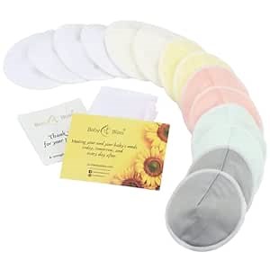 Organic Nursing Pads - 14 Washable Viscose Derived from Bamboo Breastfeeding Pads, Reusable Breast Pads for Breastfeeding, Nipple Pads with Wash Bag (3-Layers, Pastel Touch, 3.9")