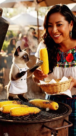 #29 可愛い子猫が焼きとうもろこしを焼いてお客様に嬉しそうに渡している #cat #cute #kitten #子ネコ #funny #cutecat #food #aishorts