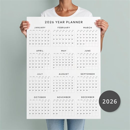 Large 2026 Minimalist Wall Planner 2026 Yearly Calendar Vertical Printable PDF Big Planner 11x17 18x24 24x36 A1 A2 A3 Monday & Sunday Start - Etsy UK