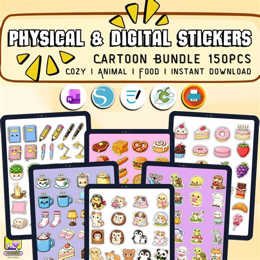 Cartoon Sticker BUNDLE Digital Stickers, Printable 150+ Pcs, PNG, JPG, Onenote, Goodnotes, Ipad, Android, for Planners and Journal Stickers - Etsy