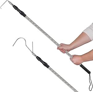 7.4FT Truck Cargo Grabber，Multi-Use Cargo Grabber，Truck Bed Hook Pole，Pickup Truck Accessories, Cargo Grabber Pickup Truck Bed，Pickup Cargo Grabber Reach Retriever Tool，with 2 Hook, white