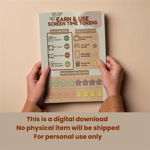 Screen Time Reward Chart for Kids | Earn & Use Token Board | Printable Screen Time Management System | Montessori Behavior Tracker - Etsy