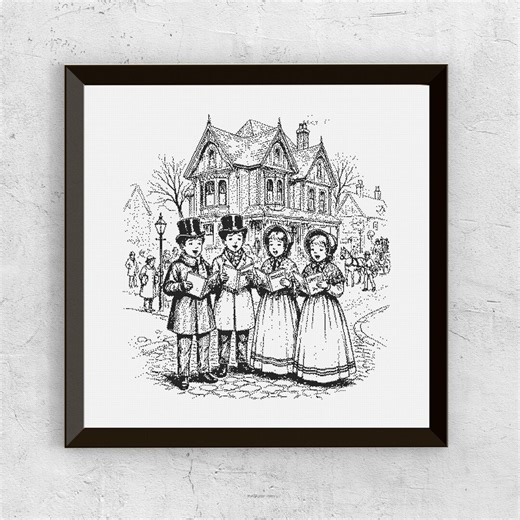 Victorian Christmas Carolers Cross Stitch Pattern PDF • Vintage Holiday Embroidery Chart • Blackwork Christmas Scene • Instant Download - Etsy
