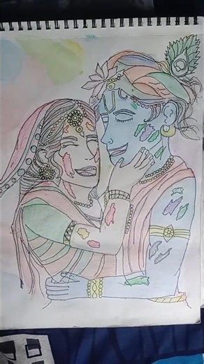 holi special drawing krisha ji with radha rani