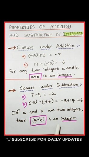 Properties of Addition | and Subtraction of INTEGERS - Class 7 Short