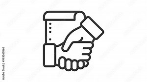 Animated contract with two hands shaking over signed document perfect for business agreements, partnerships, contracts, legal services, success, teamwork concepts