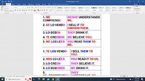 Spanish color coded  object pronoun guide for -er verbs in the present