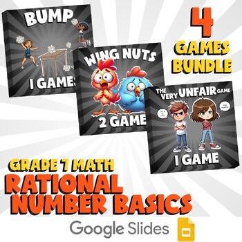 4 No Prep Math Games Bundle E - Rational Number Basics - Grade 7 Review Activity