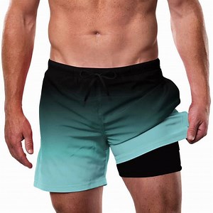 Lollipie Mens Swim Trunks with Compression Liner 5.5" Inseam Quick Dry Bathing Suit Lightweight Swimming Shorts Bathing Trunks Swimwear Board Shorts