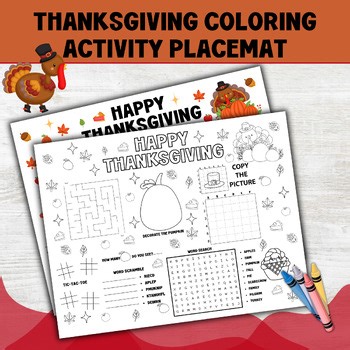 Thanksgiving Placemat, Printable Coloring Placemat for Kids, Fall Placemat