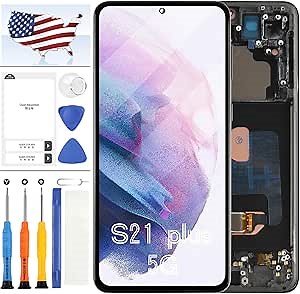 OLED for Samsung Galaxy S21+ 5G Screen Replacement for Samsung S21 Plus 5G LCD Screen for SM-G996B SM-G996U Display Digitizer Touch Assembly Full Repair Kit with Frame