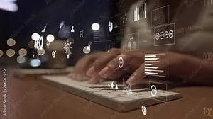 SEO - Search Engine Optimization for Online Marketing conceptual . Modern graphic interface showing symbol of keyword research web promotion by optimize customer search and analyze market