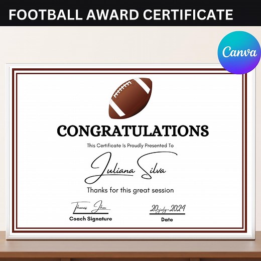 Editable Football Award Certificate Template, Player Participation Gift, Football Team Recognition, Coach Thank, Instant Download - Etsy