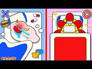 【寸劇】風邪をひいたときのルールとマナー！鼻水くしゃみにお熱があるときのお約束！よい生活習慣・子供向け知育教育★サンサンキッズTV★