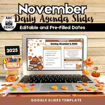 November Calendar 2025 Daily Agenda Google Slides Template Editable Fall Autumn