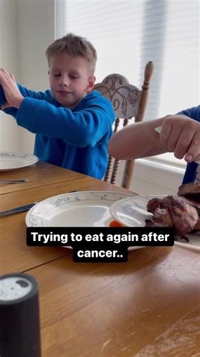 We invited a friend to eat with us hoping to normalize eating. Luke did a great job and his friend was a wonderful example. We are making progress. #childhoodcancer #childhoodcancerawareness #childhoodcancerawarenessmonth #chemotherapy #chemosideeffects #radiation #protonradiation | Love For Luke