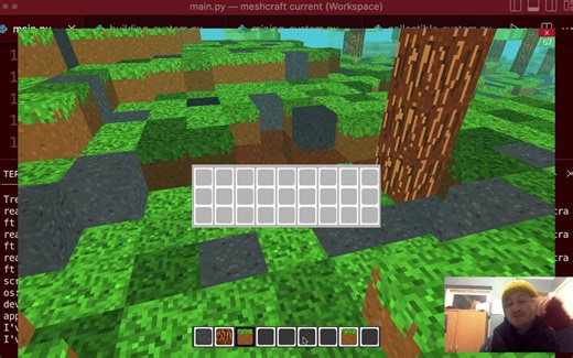 Python Minecraft with Ursina_ displaying text and stacking blocks on inventory -
