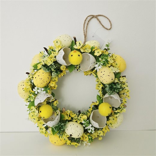 Easter Chick Wreath, Spring Easter Egg Wreath, Easter Door Decoration, Yellow Chick Wreath, Easter Front Door Decor, Spring Wreath - Etsy