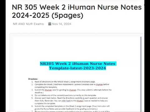 NR 305 Week 2 iHuman Nurse Notes Template-latest-2024-2025 (5pages)
