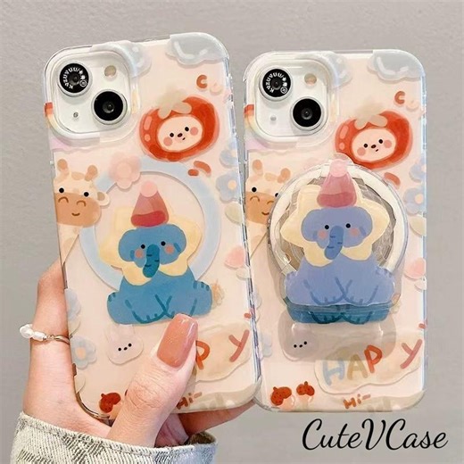 Cartoon Doodle Elephant Magsafe iPhone Case With Grip Stand, iPhone 17, iPhone 17 Pro, iPhone 17 Pro Max, Magsafe Case, Magsafe Grip - Etsy