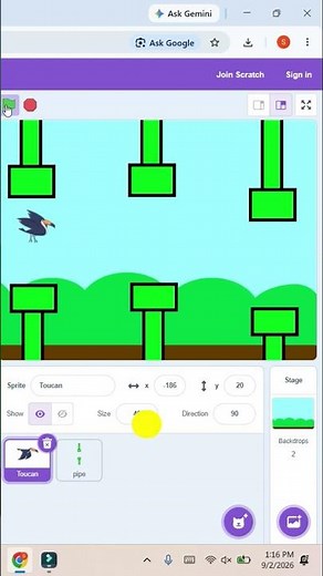 Flappy bird game in scratch|#shorts#scratch#games#coding #gaming#codingforkids#gameplay#scratchgame|