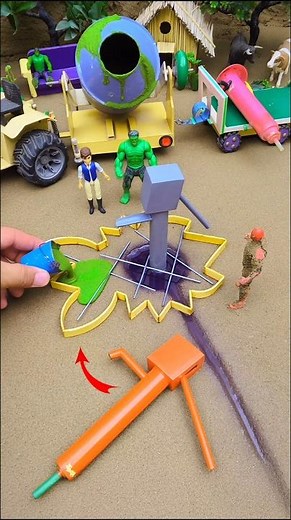 Mini hand pump water science project with green concrete mixer & diy tractor cowfarm No.#576 #shorts