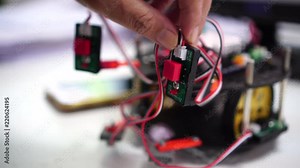 STEM Education for Learning, Electronic board for be program by robotics electronics in laboratory in school. Concept of Mathematics, engineering, science, technology for innovation in classroom