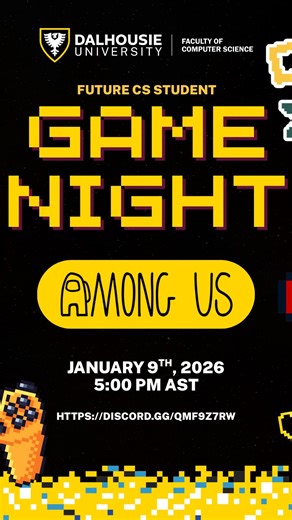 Dalhousie Computer Science on Instagram: "👀 Future Dal CS students… who’s the impostor? Current CS student John is hosting an Among Us Game Night this Friday, January 9 at 5:00pm AST 🎮 This game night is just for current high school students joining Dalhousie Computer Science next year — a fun way to meet future classmates, play together, and ask our current students your questions. 👉 Join our Future Dal CS Discord to play or chat: https://discord.gg/qMF9z7rw (link in bio) #FutureDalCS #DalCo