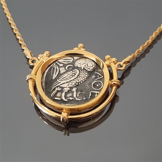 Athena Owl Coin Pendant: Vermeil Sterling Silver Greek Mythology Necklace, Two-faced Museum Copy - Etsy