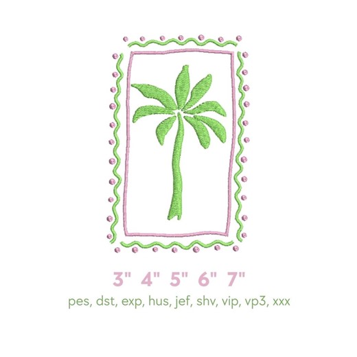Palm Tree Embroidery Design | Preppy Coastal Machine Embroidery File | Tropical Summer Design - Etsy