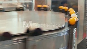 Flexible transport system, railing conveyor belt moving balls. Transporting processing between stations. Automation production process, technology of electronics development. Automated robot system