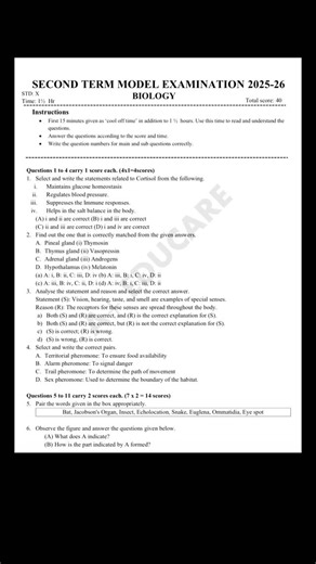 S H R U | TEACHER | ZOOLOGIST | SINGER on Instagram: "Model question paper🔥"