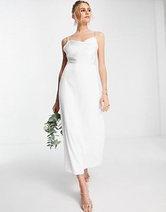 Vila Bridal cami maxi dress with cowl neck in white satin | ASOS