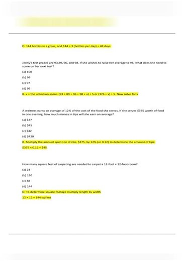 ASVAB Arithmetic Reasoning Exam 100 out of 100 Questions and Answers GRADED A