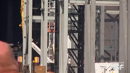 The “Transfer Tube Jig” was moved out of Mega Bay 2 and back into the Starfactory, a little while ago… that’s neat, but we also caught a bonus view of a barrel section just inside the factory before they closed the door! As seen on our 24/7 livestream, Starbase Live, linked in the comments below. 👇 | NASASpaceflight.com