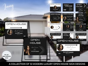Modern Luxury Open House Yard Sign Bundle Open House Canva Templates Real Estate Marketing Realtor Luxury Yard Sign Real Estate - Etsy
