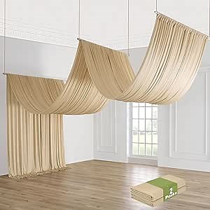 10ftx40ft Champagne Khaki Ceiling Curtain for Wedding Parties – 2 Panels Wrinkle-Free 40 FT Long Tent Draping Curtains for Wedding, Birthday & Theme Parties, 40ft Height with Rod Pocket