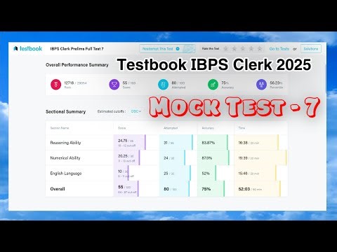 IBPS Clerk Testbook Mock Test - 7 | IBPS Clerk Live Mock Test Testbook #ibpsclerk