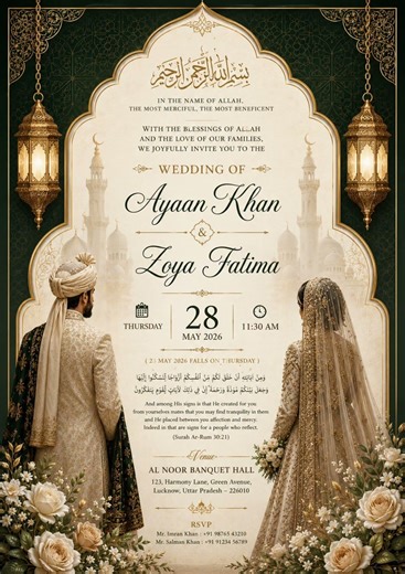 Luxury Muslim Wedding Invitation Card Design 2026 ✨ Royal Nikah Invite Reel 💍