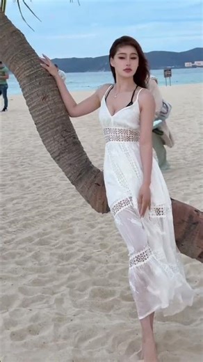 Beach Goddess Vibes 🌴 White Dress & Palm Tree Magic #shorts