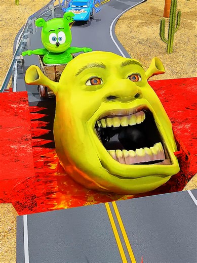 Weird Cars Drives Over the Bridge Bollard Spikec to Shrek Lava Pit in BeamNG.drive#beamng #gta #creatersearchingsight #viral_video #trend