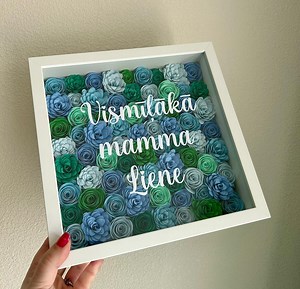 Handmade Paper Flower Shadow Box Frame, 3D Floral Wall Art, Personalized Keepsake