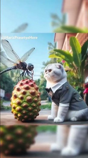 Funny cat laughs seeing dragonfly turn into muscular potato, pumpkin, noni, cabbage leaf and onion 😹