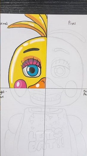 Drawing Chica from FNAF in 4 different styles [ Part 1 ] #fnaf #chica #fivenightsatfreddys #shorts