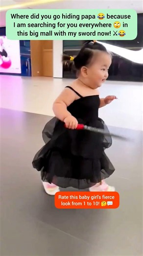 Baby girl searching for papa with a toy sword! 😂⚔️