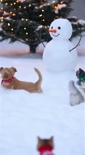 Puppy and Kittens Playing in the Snow Christmas Pets in Winter Wonderland #funny #christmas #santa