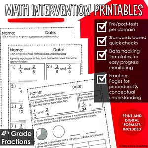 Math Intervention 4th Grade Fractions Printables | RTI Progress Monitoring